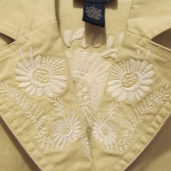 Denim & Co Embroidered Jacket w White Flowers - Picture 4 of 12